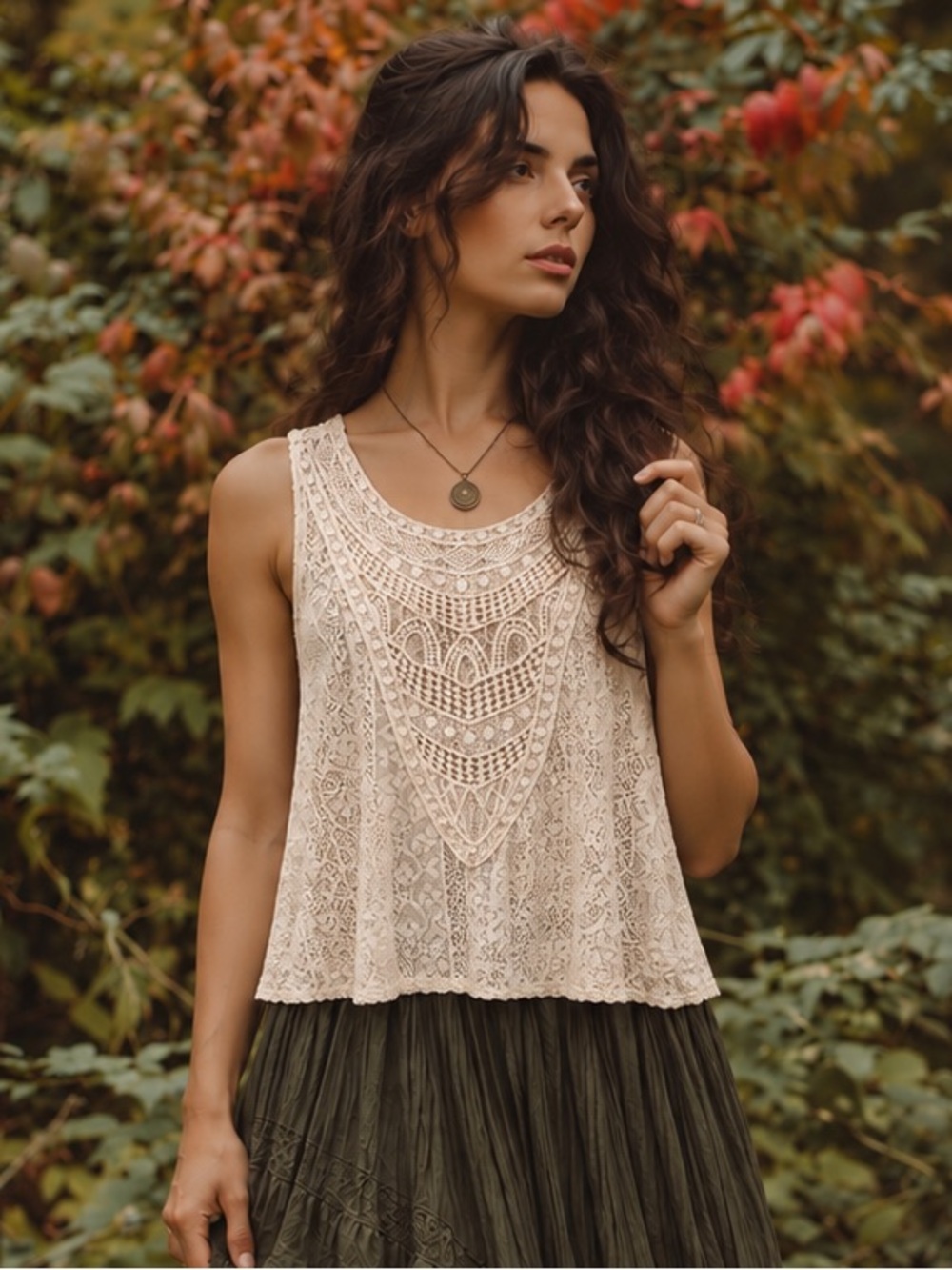 Ivory Lace Crochet Tank Top Women’s M Whimsigoth Romantic Layering Top